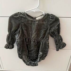 Velvet Baby Romper with Puff Sleeves
